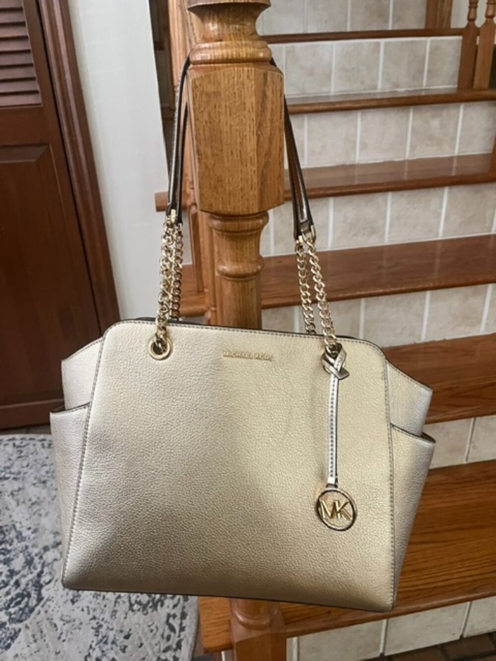 Used Michael Kors Gold Saffiano Leather Chain Shoulder Bag